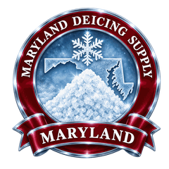 Maryland Deicing Supply badge: snowflake and Maryland outline over a salt pile